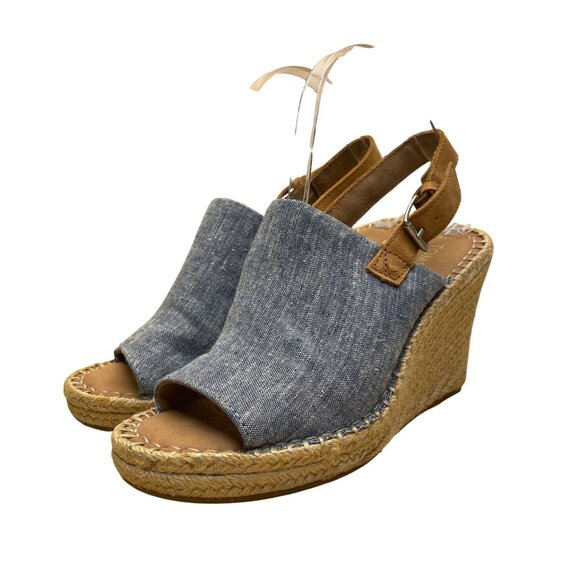 Toms Womens Tan & Denim Wedge Espadrille Slingback Open-Toe Sandals Size 7.5 - Picture 3 of 10